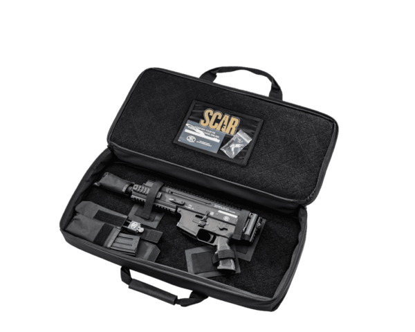 FN HERSTAL SCAR 15P V-RAIL PISTOL BLACK 7.5" 5.56 NATO LEFT SIDE VIEW IN SOFT CASE WITH MAGAZINE AND ACCESSORIES