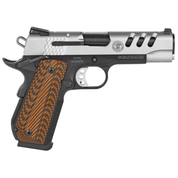 SMITH AND WESSON PERFORMANCE CNETER MODEL SW1911 4.25" LEFT SIDE VIEW FRONT ANGLE