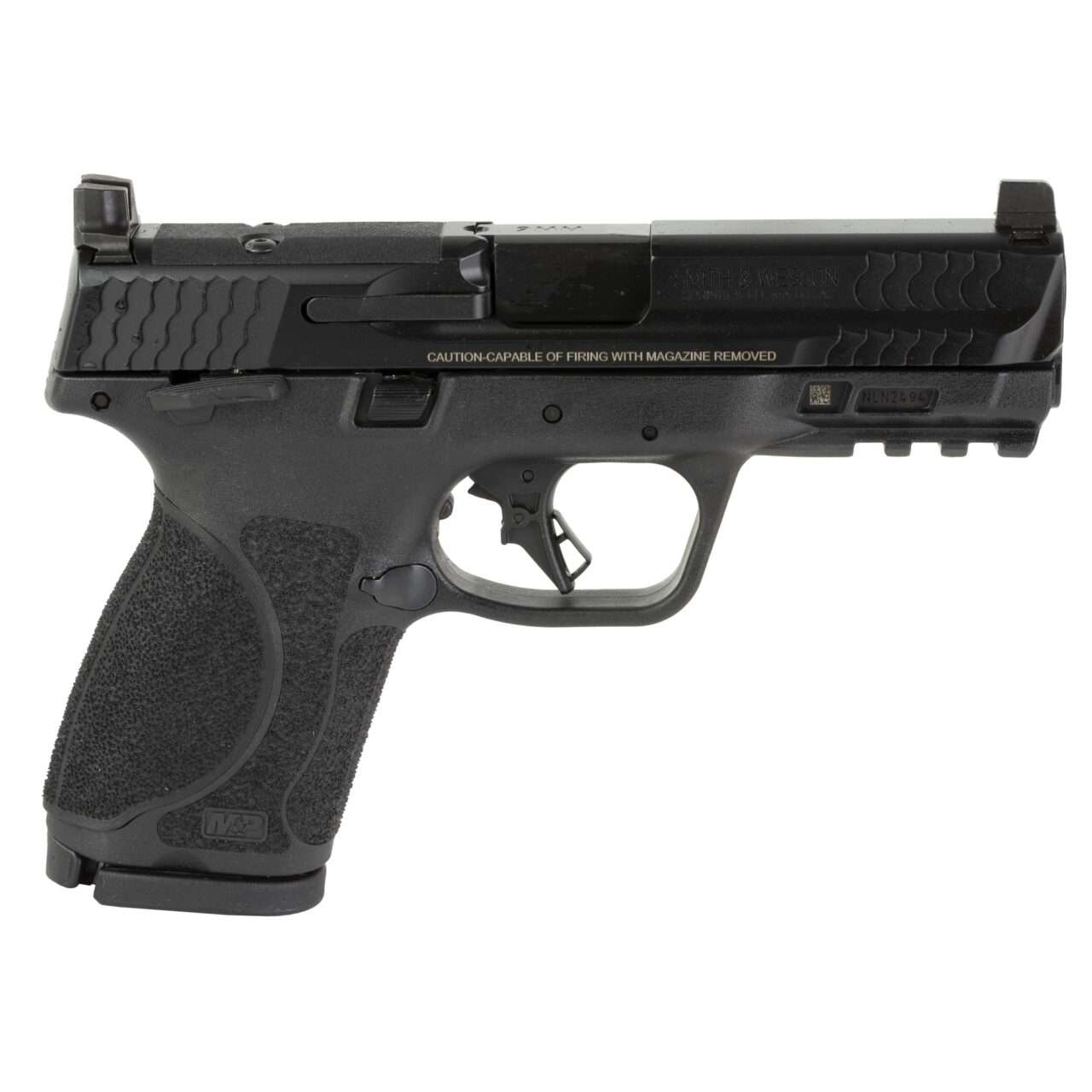 SMITH AND WESSON M&P9 M2.0 4" THUMB SAFETY OPTICS READ COMPACT SERIES TOP LEFT SIDE VIEW FRONT ANGLE