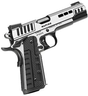 KIMBER 1911 RAPIDE SCORPIUS DAY NIGH SIGHTS .45ACP RIGHT SIDE VIEW MUZZLE ANGLED UP
