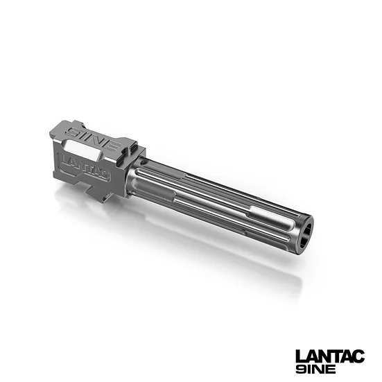 LANTAC GLOCK 9INE G19 NON-THREADED UPGRADE BARREL STAINLESS TOP RIGHT SIDE VIEW FRONT ANGLE