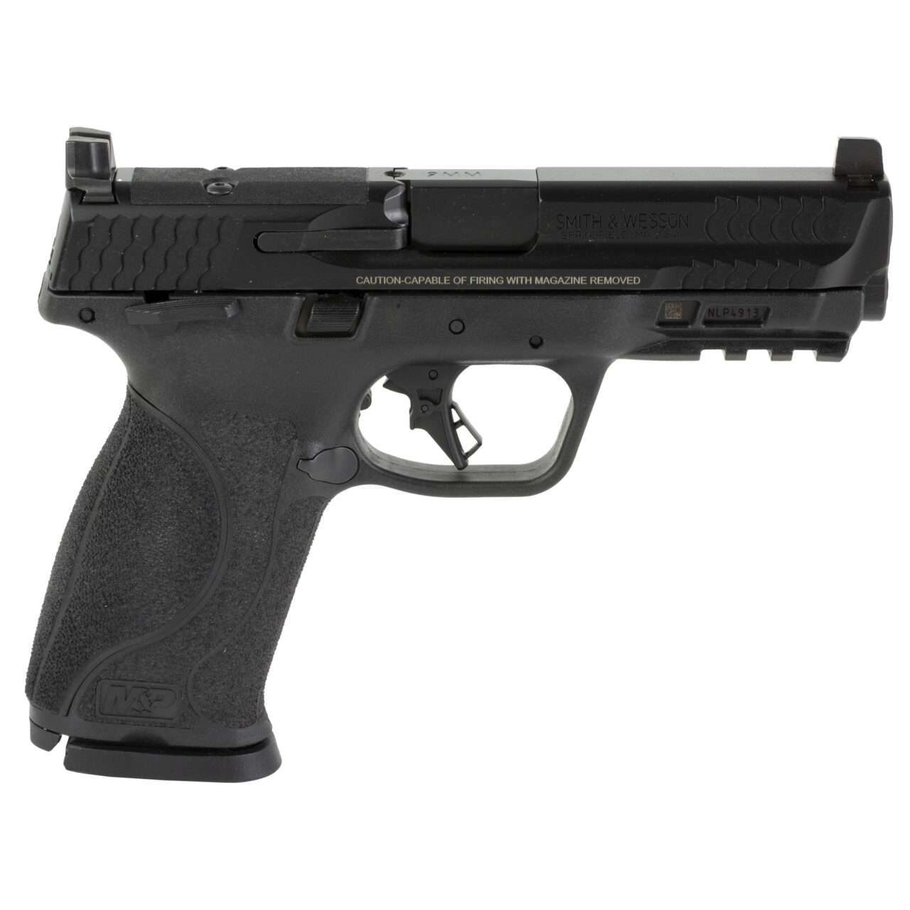 SMITH & WESSON M&P9 M2.0 THUMB SAFETY OPTICS READY FULL SIZE SERIES TOP LEFT SIDE VIEW FRONT ANGLE