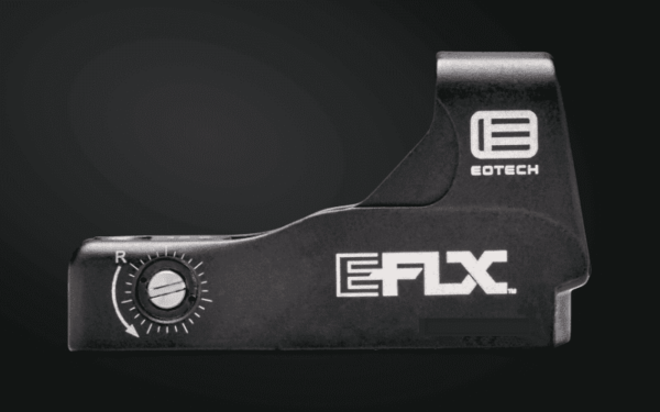 EOTECH EFLX MINI RED DOT SIGHT 3MOA BLACK GEN1 TOP RIGHT SIDE VIEW REAR ANGLE