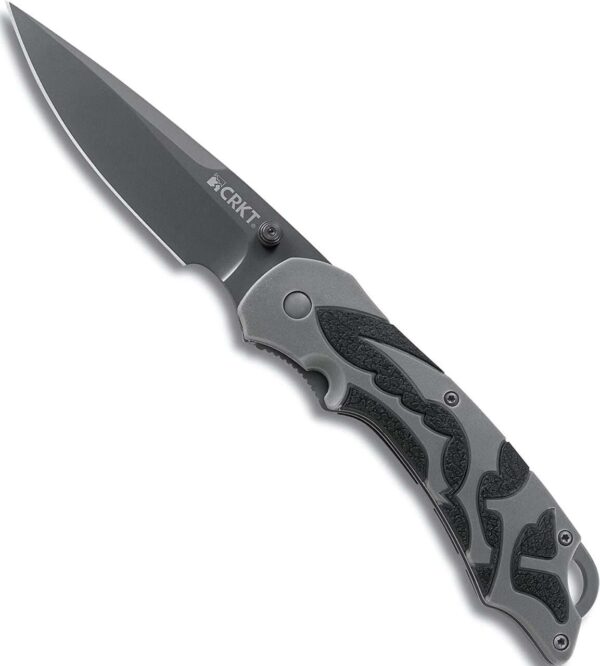 CRKT MOXIE GREY/BLACK LEFT SIDE VIEW ANGLED UP