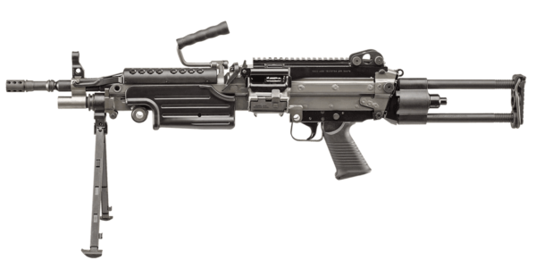 m249s para black left side view bipod and stock open