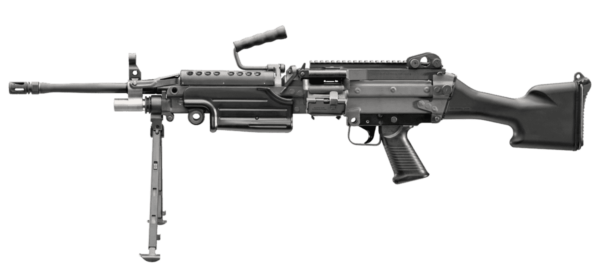 m249s standard black left side view bipod open