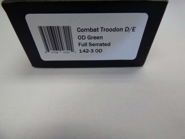 MICROTECH COMBAT TROODON DOUBLE EDGE OD GREEN FULL SERRATED LABEL