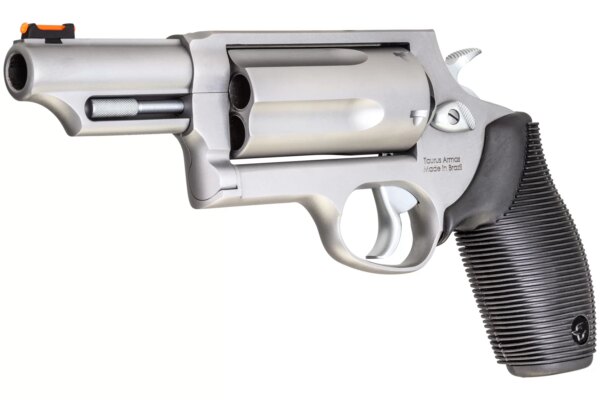 TAURUS JUDGE MAGNUM MATTE STAINLESS LEFT SIDE VIEW FRONT ANGLE