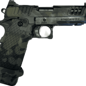 STACCATO P OPTIC READY CUSTOM DLC V8 PORTED BULL BARREL BLACK MULTICAM 9MM LEFT SIDE VIEW V8 PORTS CLOSE UP