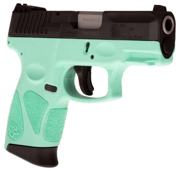TAURUS G2C MATTE BLACK / CYAN RIGHT SIDE VIEW FRONT ANGLE