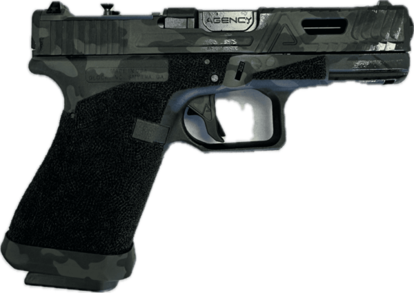 AGENCY ARMS GLOCK 19 GEN3 EXA PORTED BLACK MULTICAM AOS RMR PLATE RIGHT SIDE VIEW