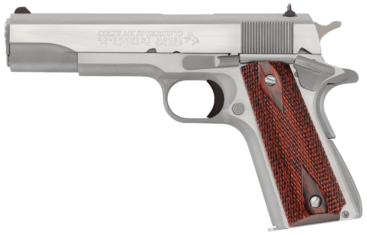 COLT GOVERNMENT SERIES 70 1911 STAINLESS .45ACP LEFT SIDE VIEW