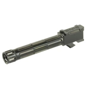 LANTAC GLOCK 9INE G19 THREADED UPGRADE BARREL BLACK RIGHT SIDE VIEW FRONT ANGLE WITH THREAD PROTECTOR OFF