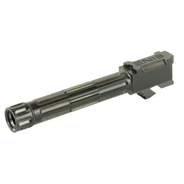 LANTAC GLOCK 9INE G19 THREADED UPGRADE BARREL BLACK RIGHT SIDE VIEW FRONT ANGLE WITH THREAD PROTECTOR OFF