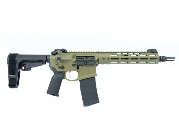 NOVESKE 10.5″ GEN 4 SHORTY 5.56 STAINLESS PISTOL BAZOOKA GREEN RIGHT SIDE VIEW RECEIVER CLOSE UP
