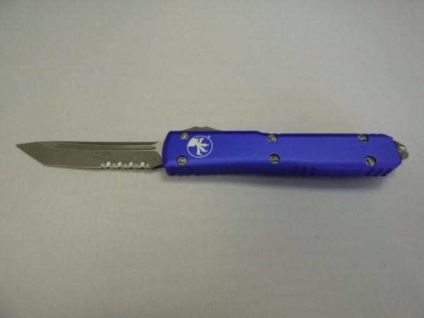 MICROTECH ULTRATECH TANTO EDGE PURPLE APOCALYPTIC PARTIAL SERRATED LABEL