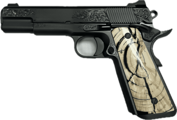 NIGHTHAWK CUSTOM VIP GOVERNMENT BLACK DLC WITH MAMMOTH IVORY GRIPS 9MM LEFT SIDE VIEW
