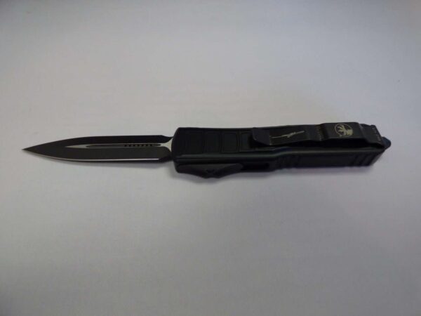 MICROTECH UTX85 DOUBLE EDGE SIGNATURE SERIES TACTICAL STANDARD ALL BLACK BLADE OUT CLIP SIDE