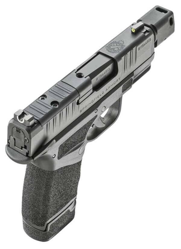SPRINGFIELD ARMORY HELLCAT® RDP 3.8″ MICRO-COMPACT MANUAL SAFETY 9MM TOP RIGHT SIDE VIEW EXTENDED CAPACITY MAGAZINE REAR ANGLE