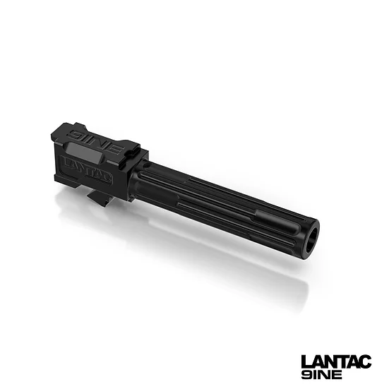 LANTAC GLOCK 9INE G19 NON-THREADED UPGRADE BARREL BLACK RIGHT SIDE VIEW FRONT ANGLE