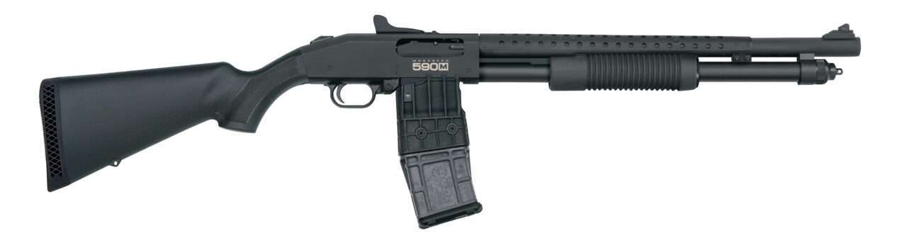 MOSSBERG 590M MAG-FED GHOST RING SIGHT 10RD 18.5" 12GA RIGHT SIDE VIEW