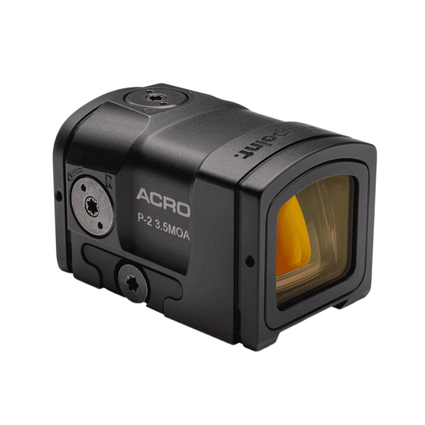 AIMPOINT ACRO P-2 3.5 MOA RED DOT REFLEX SIGHT WITH INTEGRATED ACRO INTERFACE right side view front angle