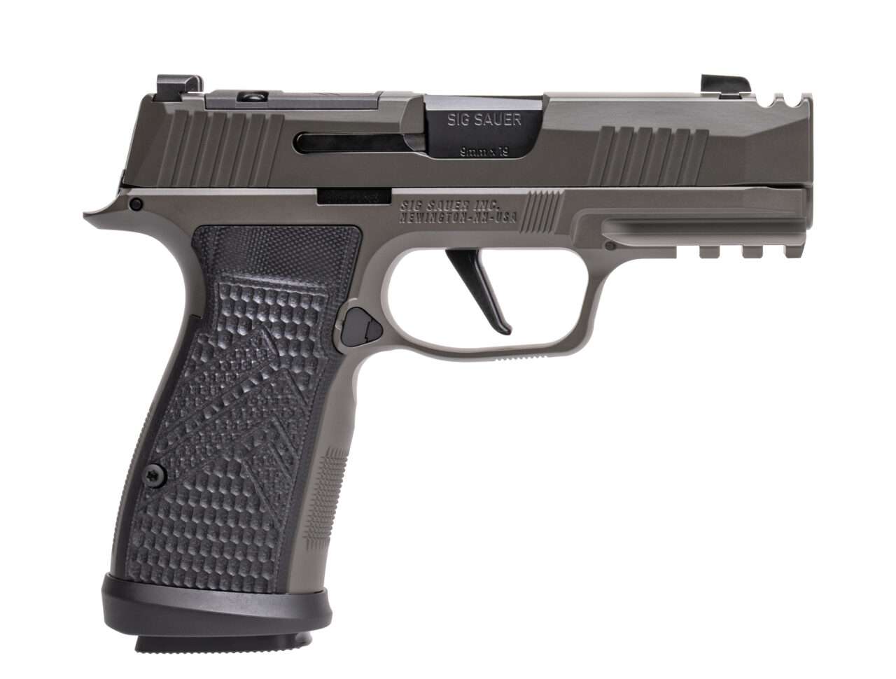 SIG SAUER P365AXG LEGION OR 9MM LEFT SIDE VIEW MUZZLE ANGLED DOWN