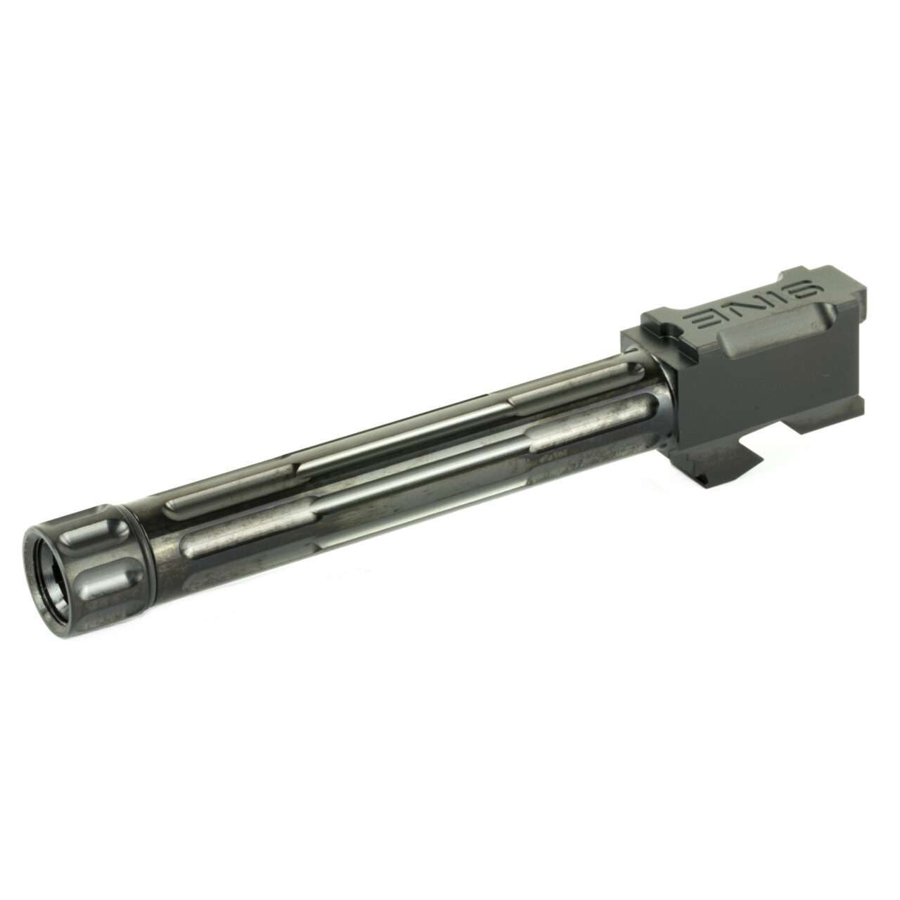 LANTAC GLOCK 9INE G17 THREADED UPGRADE BARREL BLACK LEFT SIDE VIEW FRONT ANGLE THREAD PROTECTOR ON