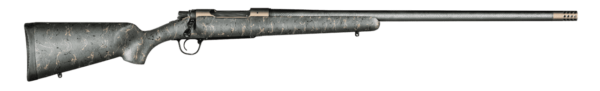 CHRISTENSEN ARMS RIDGELINE 26" 300PRC BURNT BRONZE RECEIVER WITH GREEN STOCK WITH BLACK/TAN WEBBING LEFT SIDE VIEW