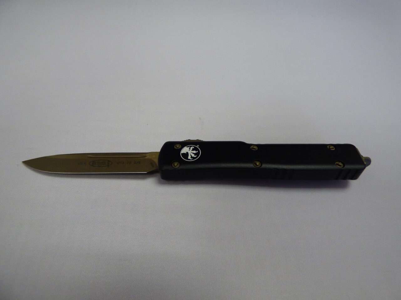 MICROTECH UTX-70 SINGLE EDGE BRONZED APOCALYPTIC BLADE OUT EDGE UP