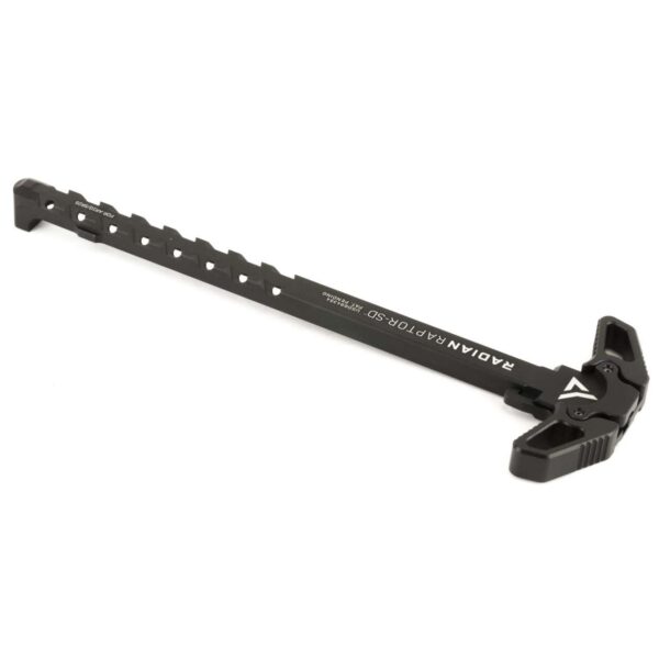 RADIAN RAPTOR-SD AR-10/SR-25 AMBIDEXTROUS CHARGING HANDLE BLACK TOP LEFT SIDE VIEW REAR ANGLE