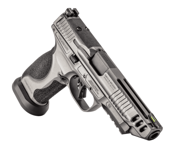 SMITH & WESSON PERFORMANCE CENTER M&P9 2.0 COMPETITOR FULL SIZE 17RND TOP RIGHT SIDE VIEW FRONT ANGLE MUZZLE ANGLE DOWN