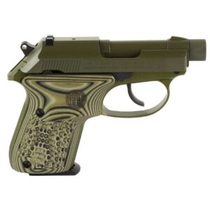 BERETTA 3032 TOMCAT KALE SLUSHY OD GREEN THREADED .32ACP TOP LEFT SIDE VIEW FRONT ANGLE
