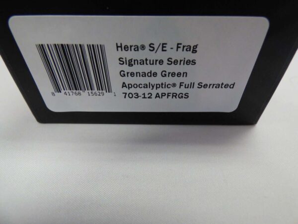 MICROTECH HERA SINGLE EDGED FRAG SIGNATURE SERIES GRENADE GREEN APOCALYPTIC FULL SERRATED LABEL