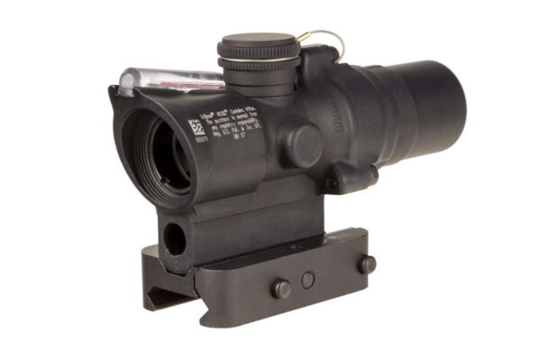 TRIJICON 1.5x16S COMPACT ACOG SCOPE DUAL ILLUMINATED RTR 223 RETICLE W/ Q-LOC MOUNT LEFT SIDE VIEW FRONT ANGLE