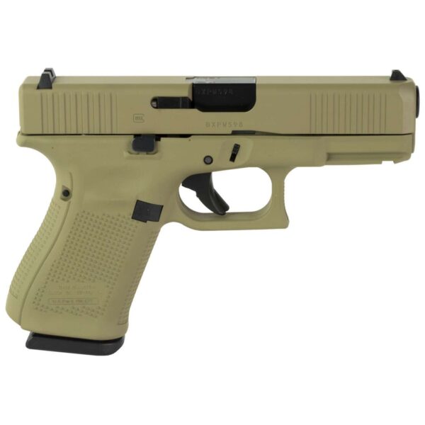 GLOCK 19 GEN5 FS SKYDAS CERAKOTE COYOTE TAN 9MM AUSTRIA LEFT SIDE VIEW FRONT ANGLE