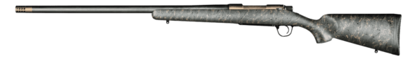 CHRISTENSEN ARMS RIDGELINE 26" 300PRC BURNT BRONZE RECEIVER WITH GREEN STOCK WITH BLACK/TAN WEBBING LEFT SIDE VIEW