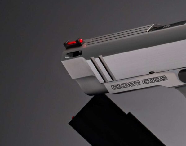 CABOT GUNS GUN OF THE MONTH 2023 JANUARY BELLIGERENT RHONE 9MM LEFT SIDE VIEW REAR ANGLE PORTS CLOSE UP