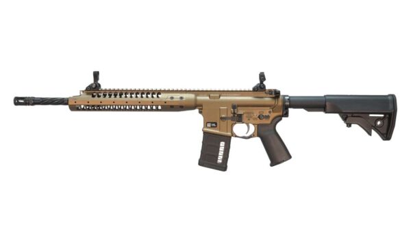 LWRC SIX8 A5 RAZORBACK II LEFT SIDE VIEW STOCK EXTENDED WITH 20 ROUND MAGAZINE