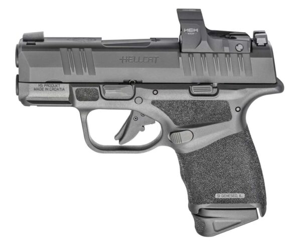 SPRINGFIELD ARMORY HELLCAT OSP WITH WASP OPTIC LEFT SIDE VIEW FINGER EXTENSION MAGAZINE