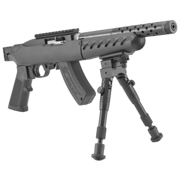 RUGER 22 CHARGER™ LITE TAKEDOWN BLACK .22LR RIGHT SIDE VIEW FRONT ANGLE WITH BIPOD
