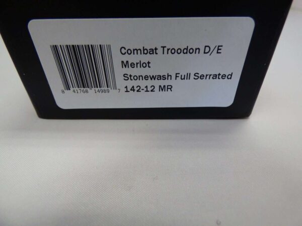 MICROTECH COMBAT TROODON DOUBLE EDGE MERLOT STONWASH FULL SERRATED LABEL