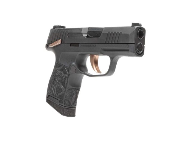 SIG SAUER P365-380 ROSE MANUAL SAFETY .380 ACP RIGHT SIDE VIEW FRONT ANGLE