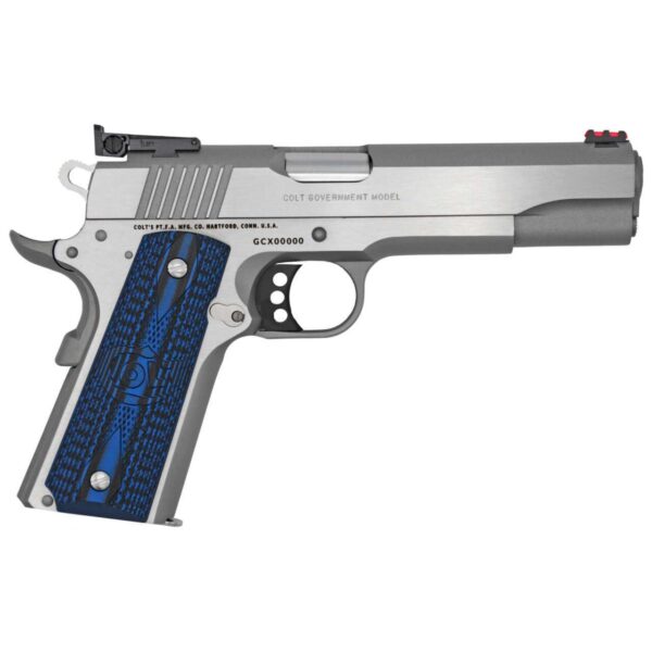 COLT GOLD CUP LITE STAINLESS STEEL BLUE G10 5" .45 ACP LEFT SIDE VIEW