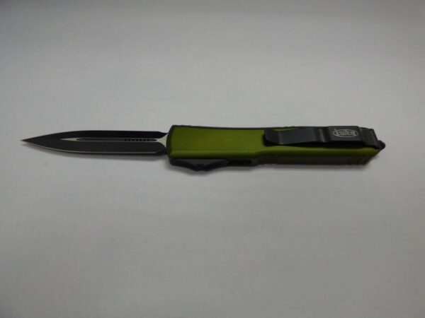 MICROTECH ULTRATECH DOUBLE EDGE OLIVE DRAB GREEN STANDARD BLACK BLADE/HARDWARE BLADE OUT CLIP SIDE