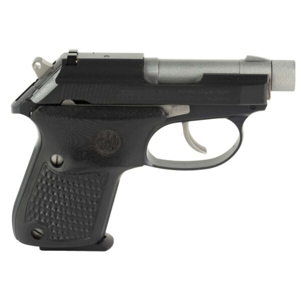 BERETTA 3032 TOMCAT SILVER-BLACK GORILLA TWO-TONE THREADED .32ACP LEFT SIDE VIEW
