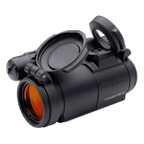 AIMPOINT COMPM5 RED DOT REFLEX SIGHT LEFT SIDE VIEW FRONT ANGLE