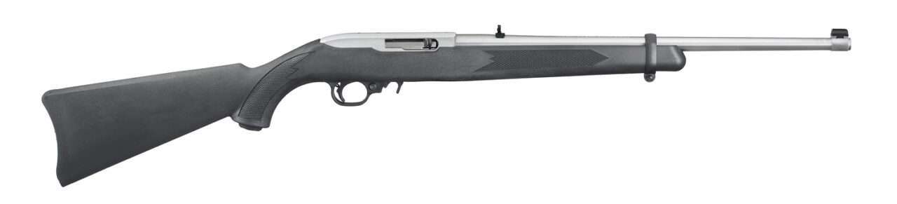 RUGER 10/22 STAINLESS WITH BLACK SYNTHETIC STOCK LEFT SIDE VIEW