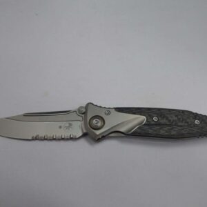 MICROTECH KNIVES SOCOM BRAVO MINI SINGLE EDGE TITANIUM HANDLE BEAD BLAST PARTIAL SERRATED BRONZE TITANIUM PIVOT COLLAR CARBON FIBER SCALES LABEL