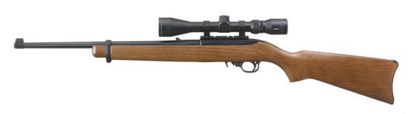 RUGER 10/22 CARBINE HARDWOOD STOCK 18.5" STOCK WITH SCOPE LEFT SIDE VIEW